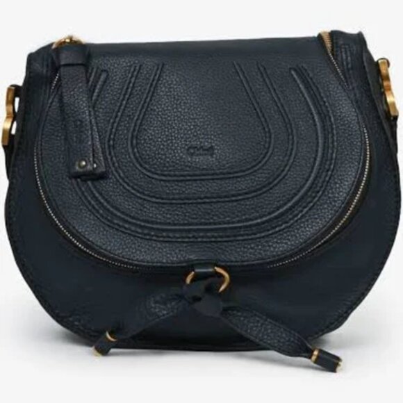 Authentic Chloe Marcie Medium Saddle Bag in Blue with Adjustable Strap - Picture 1 of 8